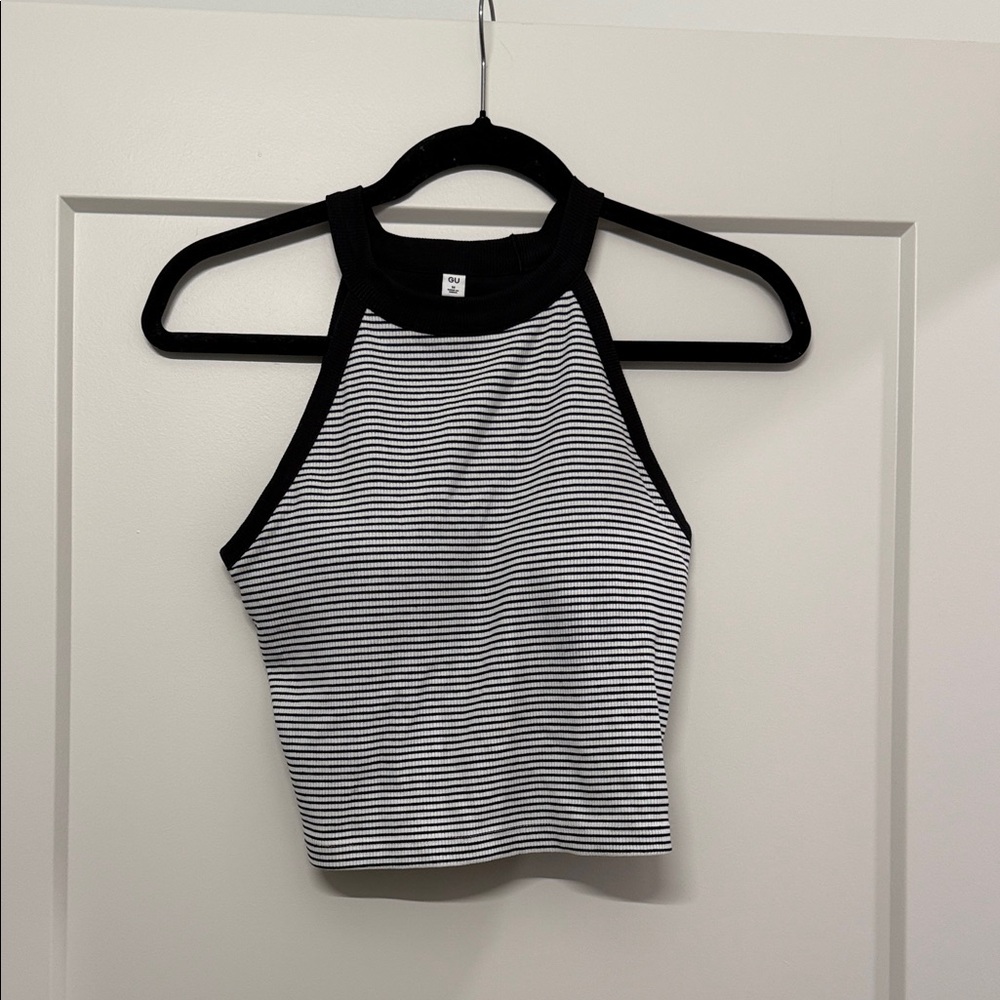 Black and White Striped Women's Halter Top
